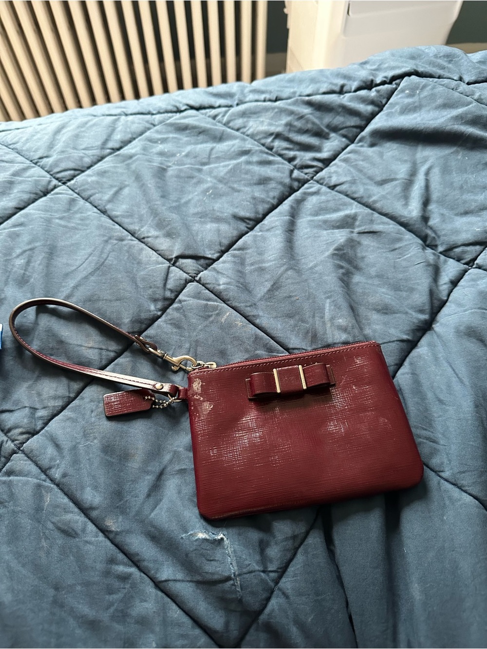 Coach Burgundy Wristlet Clutch with Bow Detail